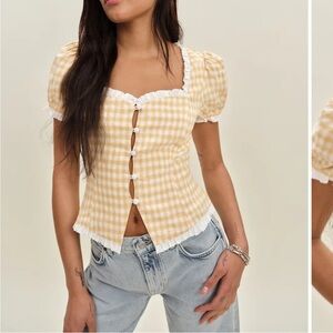 Reformation Rosemary Linen Top Yellow - Size 12